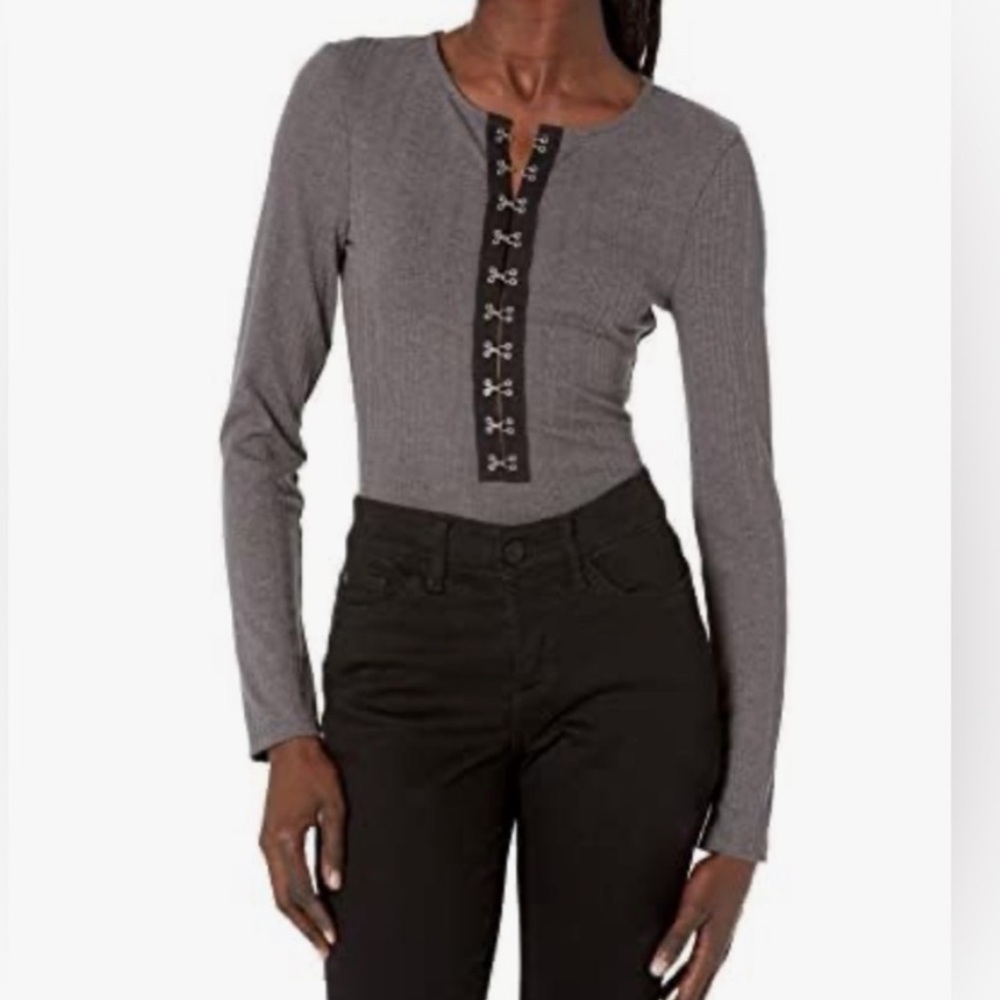 Steve Madden Gray Thong Bodysuit